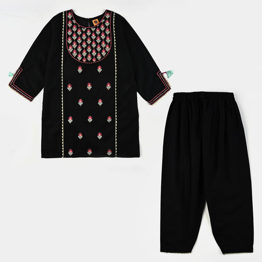 Girls Cotton Emb 2Pcs Gulbahar-BLACK