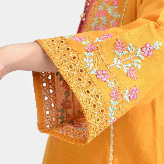 Girls Cotton Slub Emb 2Pcs Sher Bano-Mustard