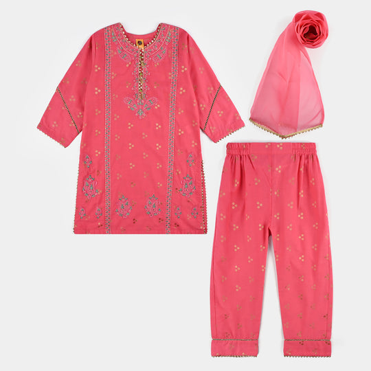 Girls Jacquard 3Pcs Hoor-T.Pink