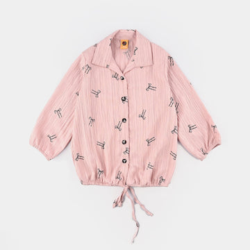 Girls Poly Cotton Emb Top Bow-Pink
