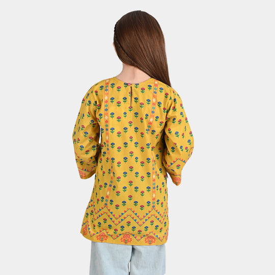 Girls Cotton Poplin Printed Kurti Ocher-Mustard