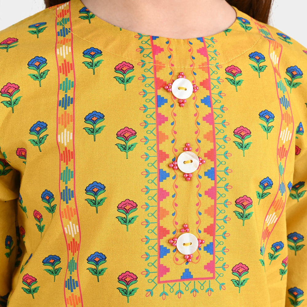 Girls Cotton Poplin Printed Kurti Ocher-Mustard