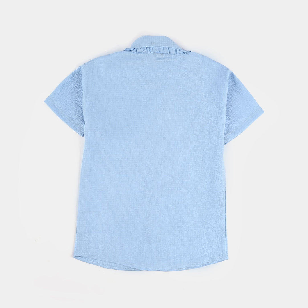 Girls Poly Crinkle Emb Co-Ord Set Frill Collor - Blue