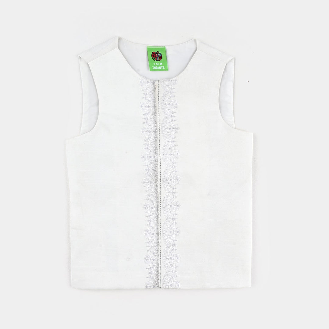 Infant Boys Poly Viscose 3 Piece Suit-White