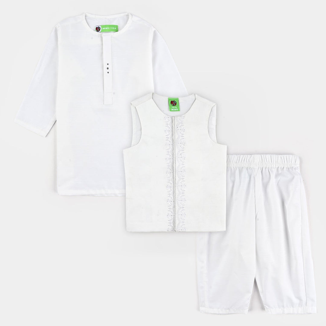 Infant Boys Poly Viscose 3 Piece Suit-White