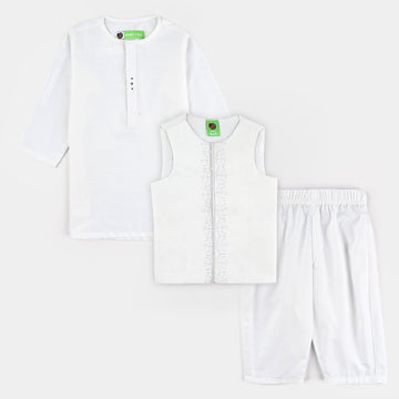 Infant Boys Poly Viscose 3 Piece Suit-White