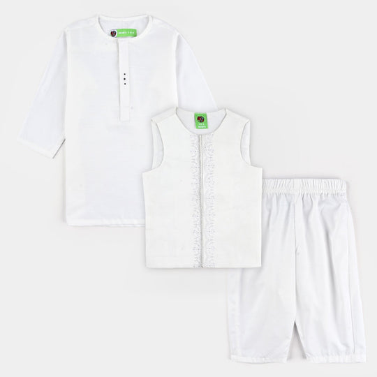 Infant Boys Poly Viscose 3 Piece Suit-White