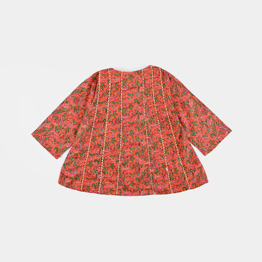 Infant Girls Cotton Poplin Printed Kurti Paisley-ORANGE