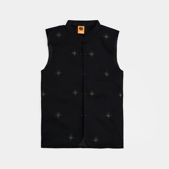 Boys Cotton Poplin 3 Piece Suit-BLACK