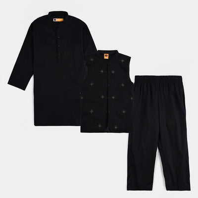 Boys Cotton Poplin 3 Piece Suit-BLACK