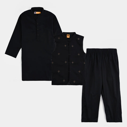 Boys Cotton Poplin 3 Piece Suit-BLACK