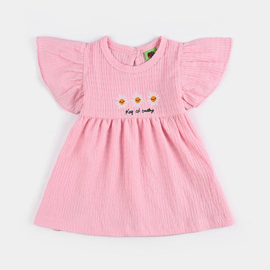 Infant Girls Poly Crinkle Frocks Flowers-Pink
