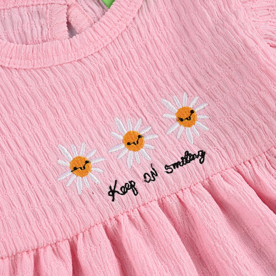 Infant Girls Poly Crinkle Frocks Flowers-Pink