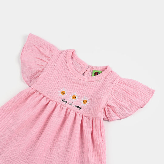 Infant Girls Poly Crinkle Frocks Flowers-Pink