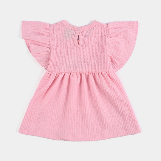 Infant Girls Poly Crinkle Frocks Flowers-Pink