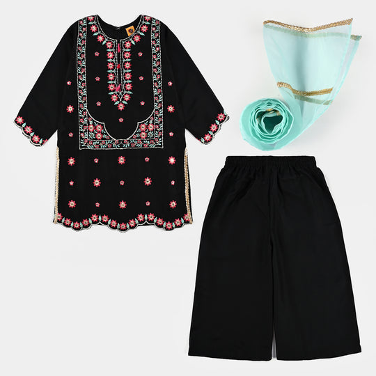 Girls poly cambric 3Pcs Phool Patti-BLACK