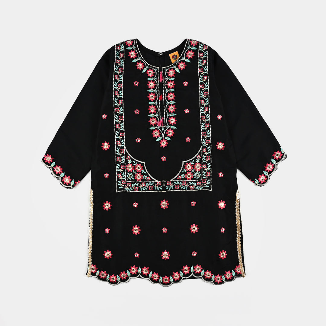 Girls poly cambric 3Pcs Phool Patti-BLACK