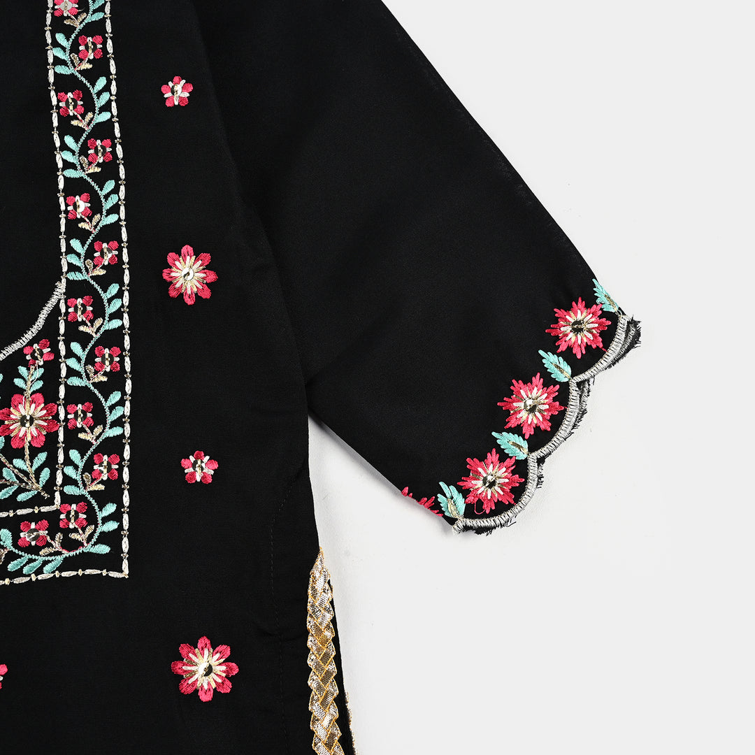 Girls poly cambric 3Pcs Phool Patti-BLACK