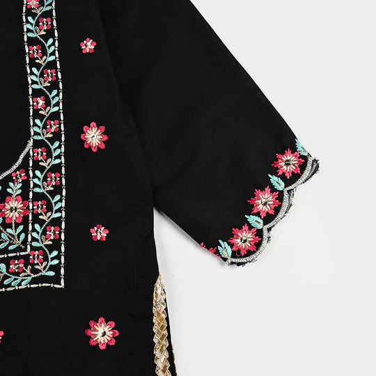 Girls poly cambric 3Pcs Phool Patti-BLACK