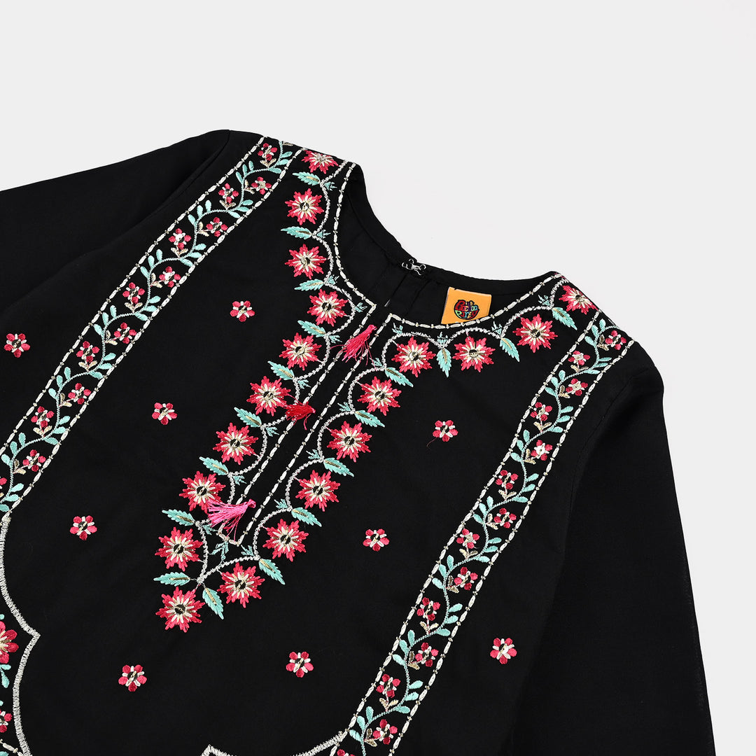 Girls poly cambric 3Pcs Phool Patti-BLACK