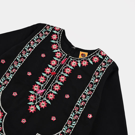 Girls poly cambric 3Pcs Phool Patti-BLACK