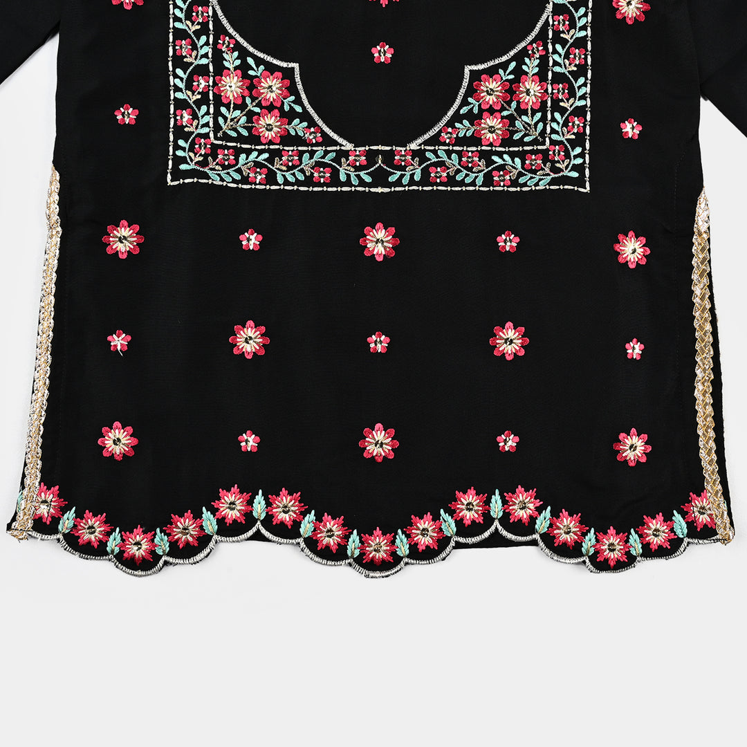 Girls poly cambric 3Pcs Phool Patti-BLACK