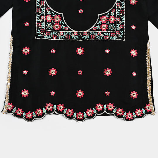 Girls poly cambric 3Pcs Phool Patti-BLACK