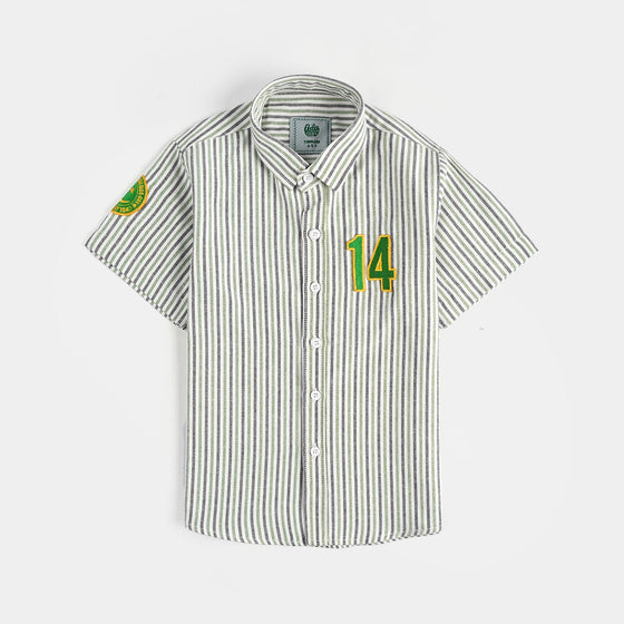 Boys Yarn Dyed Shirt-Green Stripe
