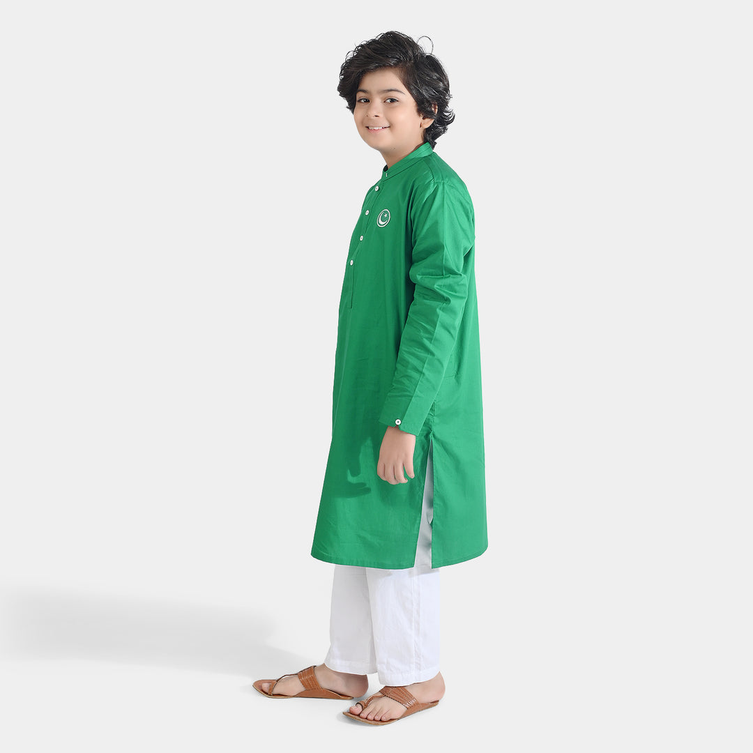 Boys Cotton Poplin Kurta (Basic Funk)-GREEN