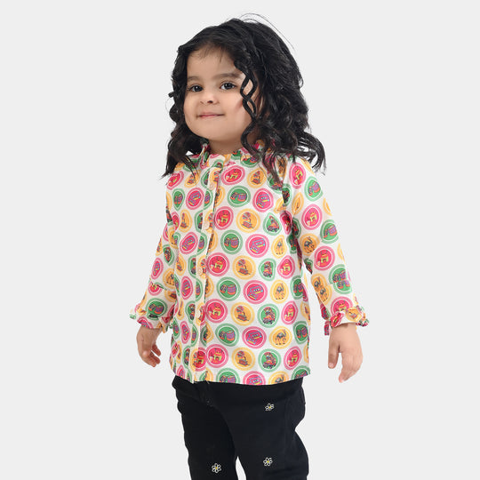 Infant Girls Poly Net Casual Top Chai Biscuit -Multi