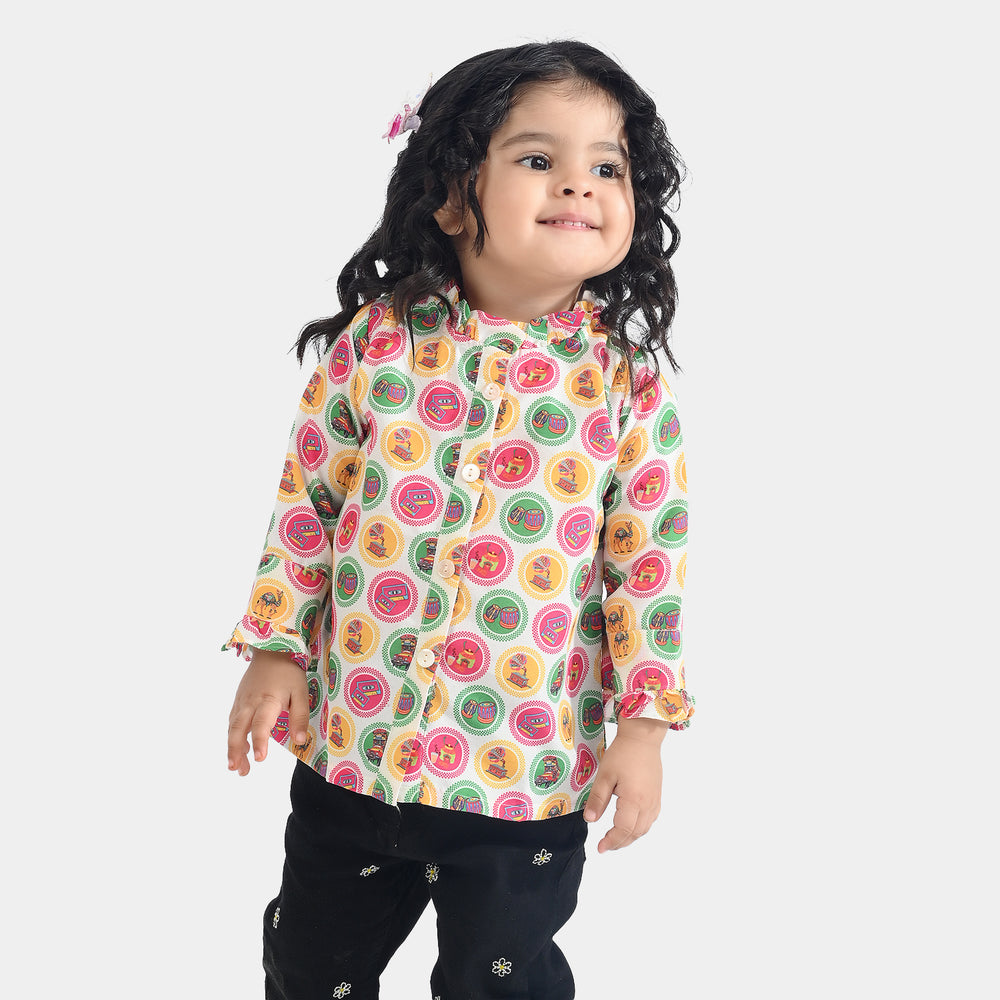 Infant Girls Poly Net Casual Top Chai Biscuit -Multi
