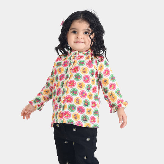 Infant Girls Poly Net Casual Top Chai Biscuit -Multi