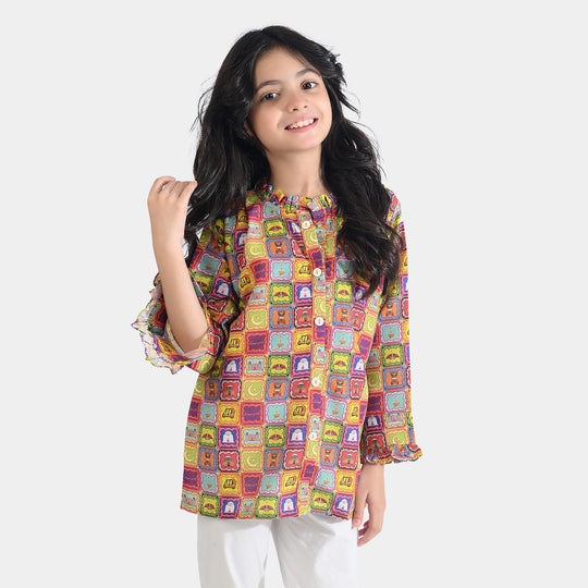 Girls Poly Net Casual Top Ticket Ind-Multi