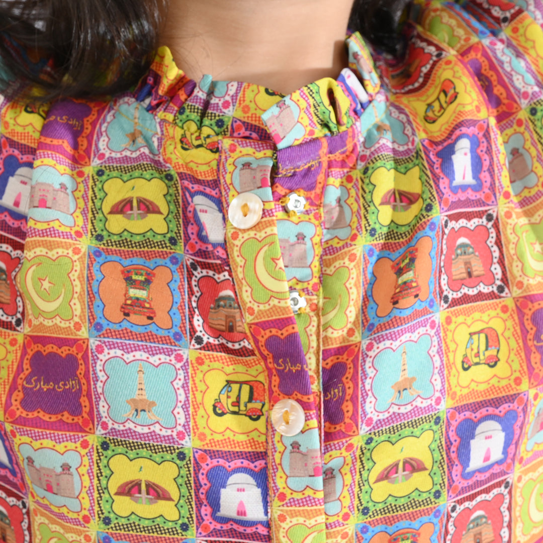 Girls Poly Net Casual Top Ticket Ind-Multi