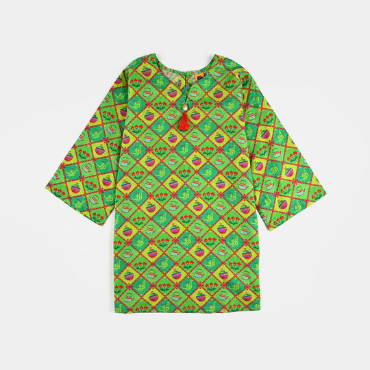 Girls Cotton Printed Kurti Kettle And Flowers Ind-Multi