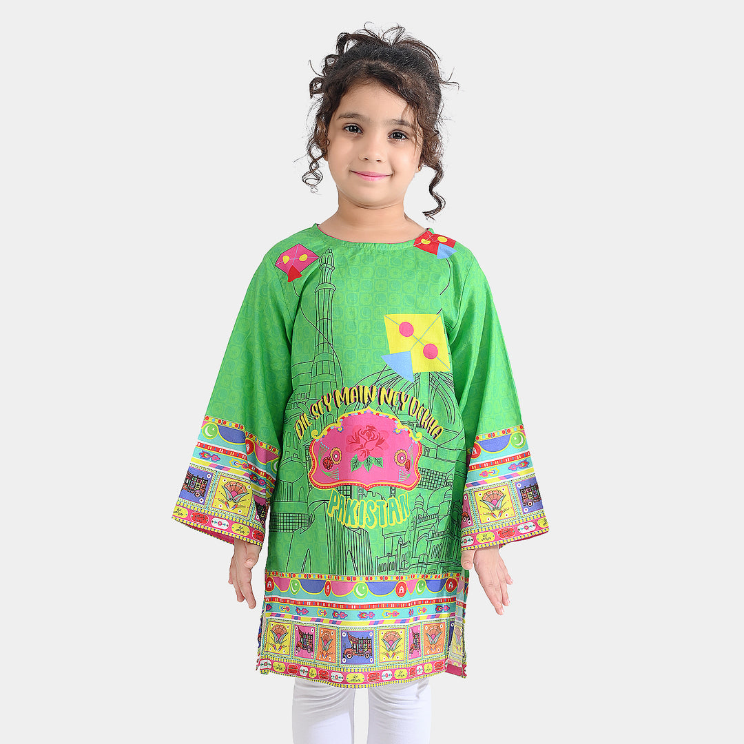Girls Cotton Printed Kurti independence day-L.Green