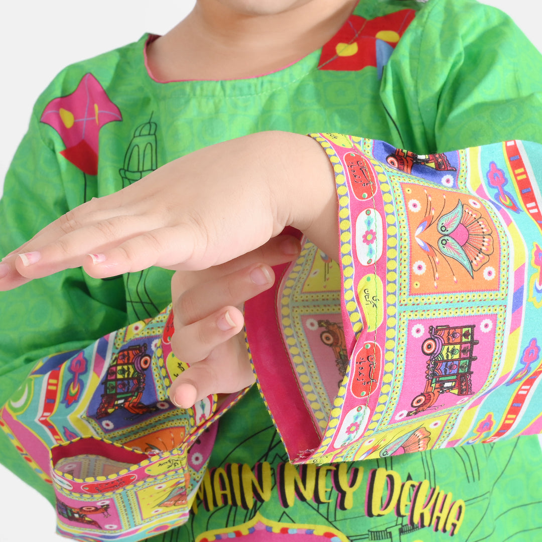 Girls Cotton Printed Kurti independence day-L.Green