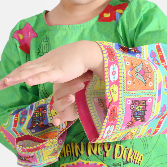 Girls Cotton Printed Kurti independence day-L.Green