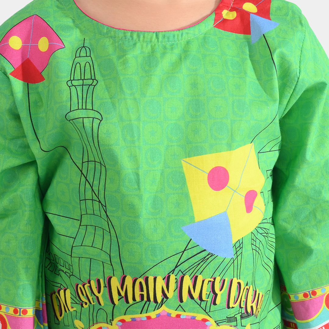 Girls Cotton Printed Kurti independence day-L.Green
