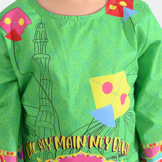 Girls Cotton Printed Kurti independence day-L.Green