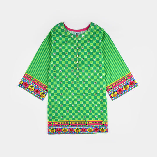 Girls Cotton Printed Kurti Jasmine Ind-L.Green