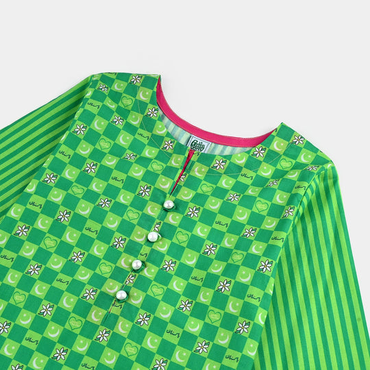 Girls Cotton Printed Kurti Jasmine Ind-L.Green