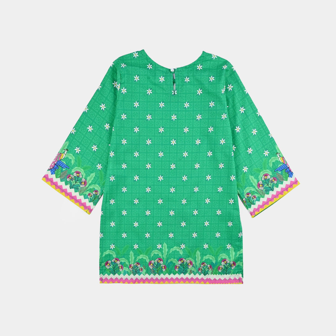 Girls Cotton Printed Kurti Peacock Ind-GREEN