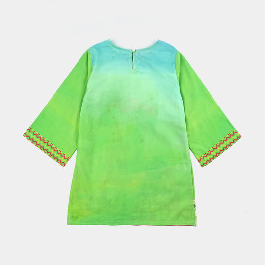 Girls Cotton Printed Kurti Rang -E-Azadi Ind-GREEN