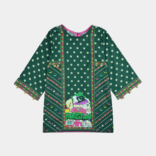 Girls Cotton Printed Kurti Stars And Jasmine Ind-GREEN
