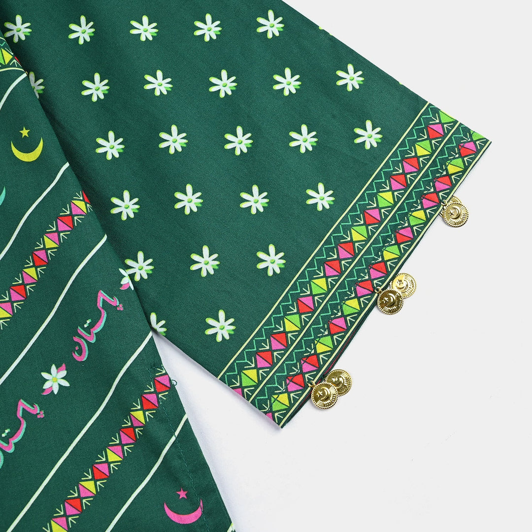 Girls Cotton Printed Kurti Stars And Jasmine Ind-GREEN