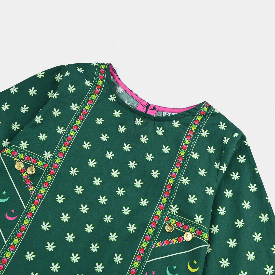 Girls Cotton Printed Kurti Stars And Jasmine Ind-GREEN