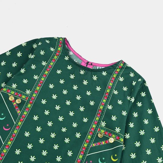 Girls Cotton Printed Kurti Stars And Jasmine Ind-GREEN