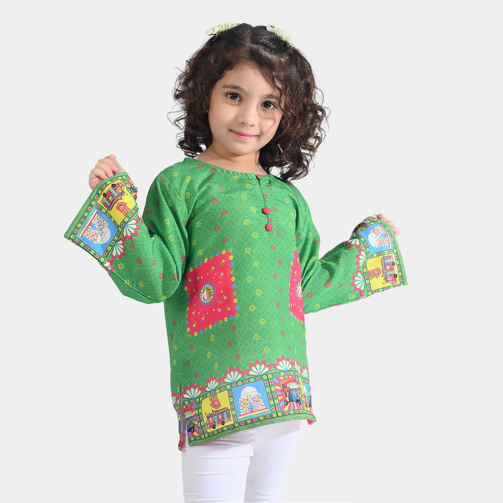 Girls Poly Net Casual Top Dill Dill Pakistan Ind-GREEN