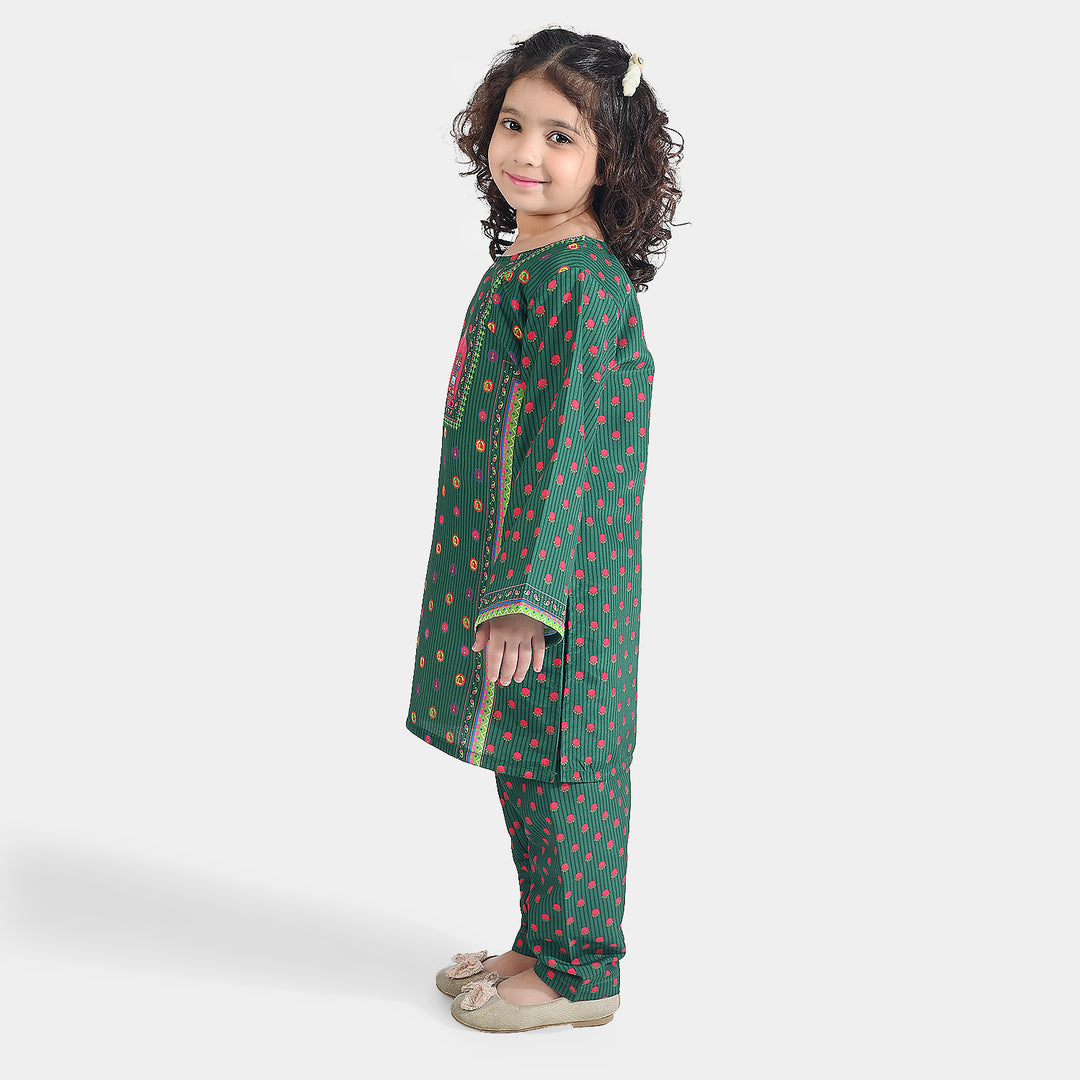 Girls Poly Net Printed 2Pcs Suit Truck Art Ind-GREEN
